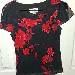 Studio I Black and Red Floral Blouse